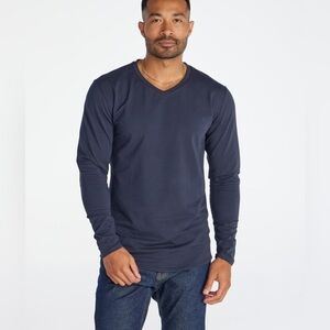 BYLT V-Neck Long Sleeve Drop-Cut: LUX Men's Navy Long Sleeve Shirt LARGE